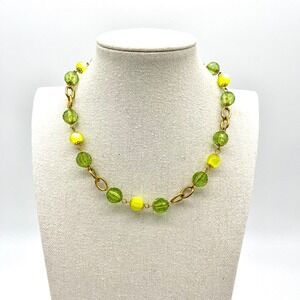 Green Beaded Gold Tone Necklace Chunky Chain Statement Jewelry‎ Adjustable